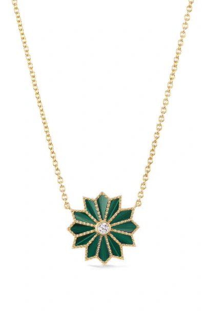 Orly Marcel Women's Mini Sacred Flower Inlay 18k Yellow Gold, Malachite & 0.974 Tcw Diamond Pendant Necklace