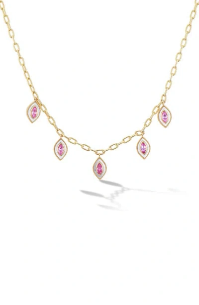 Orly Marcel Women's Marquise 18k Yellow Gold, Mother-of-pearl & Pink Sapphire Eye Charm Necklace