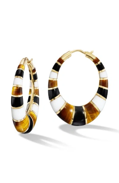 Orly Marcel Women's 18k Yellow Gold, Tiger's Eye And Onyx Oval Hoop Earrings In Brown