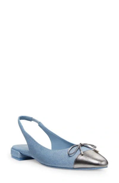 Stuart Weitzman Sleek Bow Slingback Flat In Silver/gunmetal