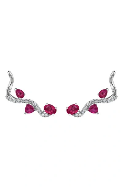 Hueb Mirage White Gold Earrings With Diamonds And Rubies In Red/white