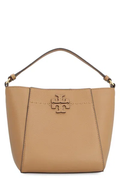Tory Burch Mcgraw Leather Bucket Bag In Camel
