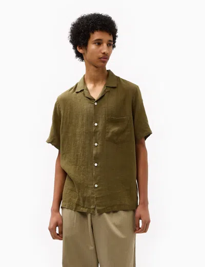 Portuguese Flannel Camp-collar Linen Shirt In Green