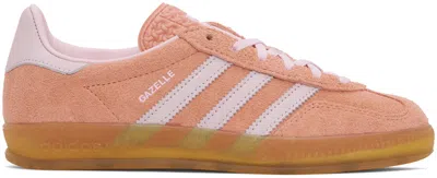Adidas Originals Gazelle Indoor Gum Sole Trainers In Orange And Pink
