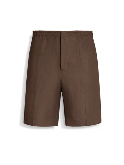 Zegna Oasi Lino Linen Shorts In Brown