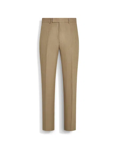 Zegna Oasi Lino Linen Trousers In Olive Green