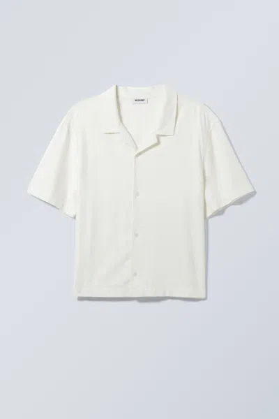 Weekday Loose Short Sleeve Linen Blend Shirt In White