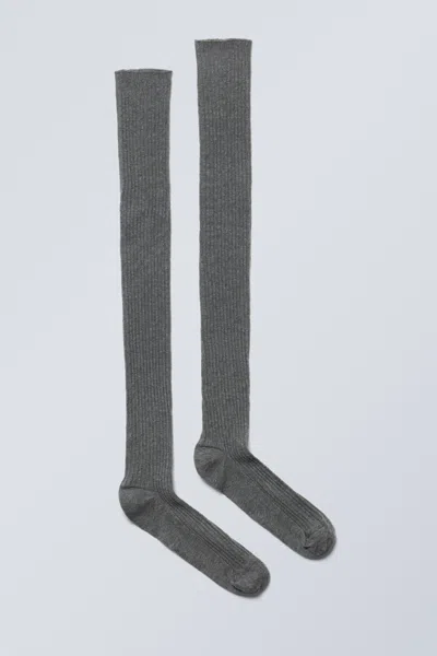 Weekday Over-knee Ribbed Socks In Grey