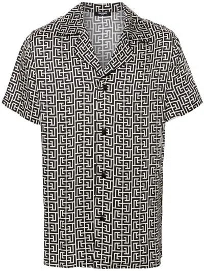 Balmain Short-sleeved Shirt With Print In Grey
