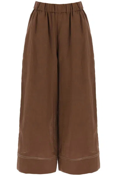 Max Mara Leisure Brama Cropped Linen-canvas Wide-leg Pants In Brown