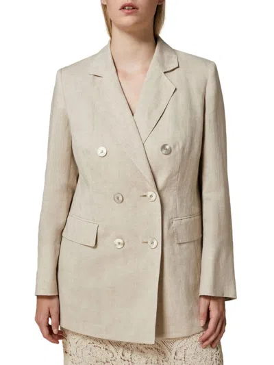 Marina Rinaldi Louvre Double Breasted Linen Blazer In Sand