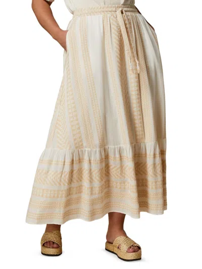 Marina Rinaldi Ribes Mixed Print Cotton Jacquard Skirt In White