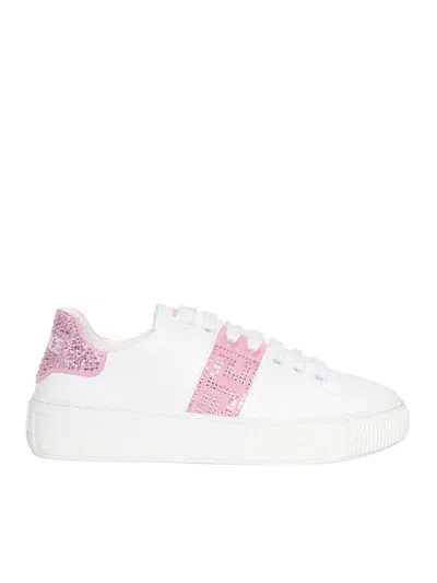 Versace Greca Sneakers With Crystals In White