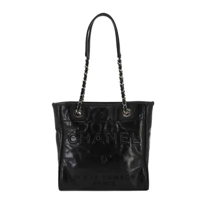 Pre-owned Chanel Deauville Black Leather Tote Bag ()