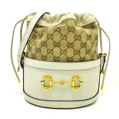 Gucci Horsebit Beige Canvas Shoulder Bag ()