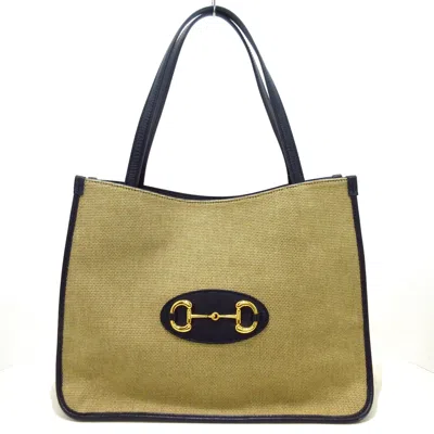 Gucci Horsebit Beige Canvas Tote Bag ()