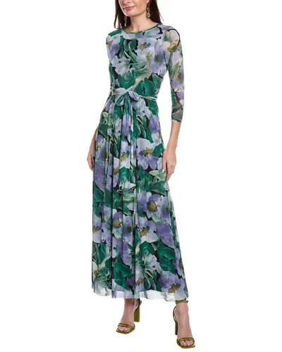Anne Klein Women's 3/4-sleeve Floral-print Maxi Dress In Blue