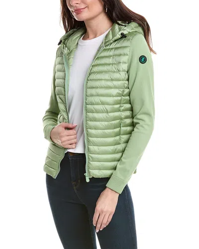 Save The Duck Paige Hooded Hybrid Jacket In Green