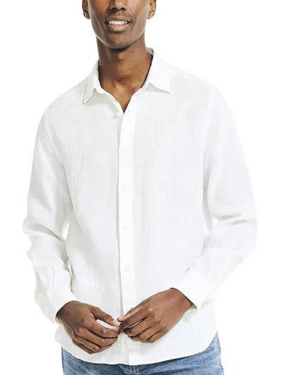 Nautica Men's Classic-fit Long-sleeve Button-up Solid Linen Shirt In White