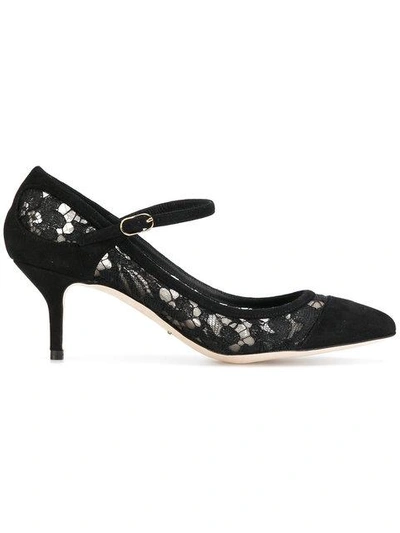 Dolce & Gabbana 麂皮与蕾丝mary Janes高跟鞋 In Black