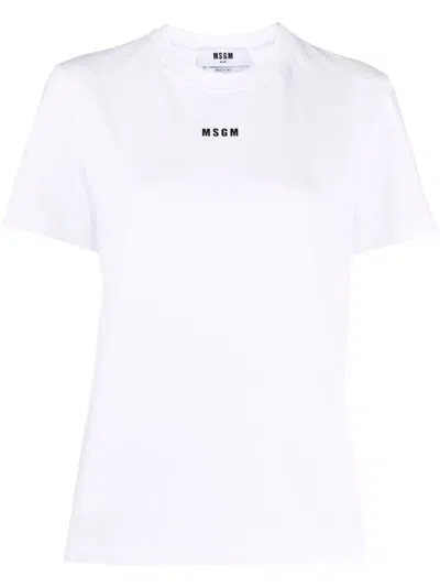 Msgm Woman White T-shirt With Black Micro Logo