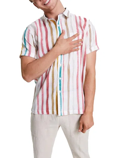 Sun + Stone Mens Striped Collared Button-down Shirt In Pink