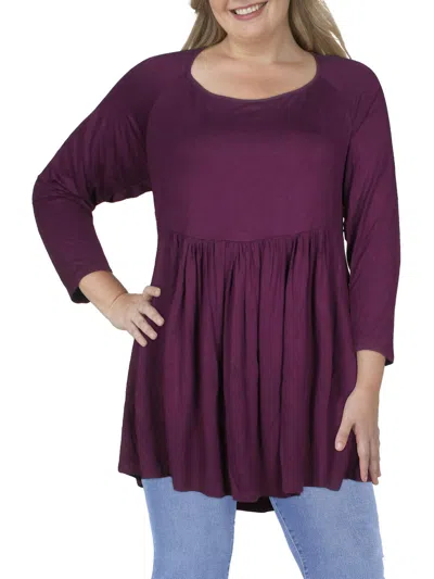 24seven Comfort Apparel Plus Womens Solid Rayon Pullover Top In Purple