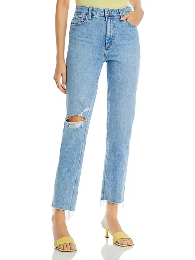 Paige Stella Womens Distressed Released Hem Straight Leg Jeans In Light Denim