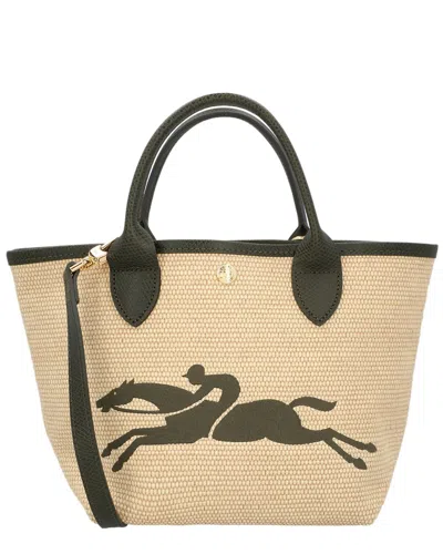 Longchamp Le Panier Pliage Small Canvas Basket Bag In Beige