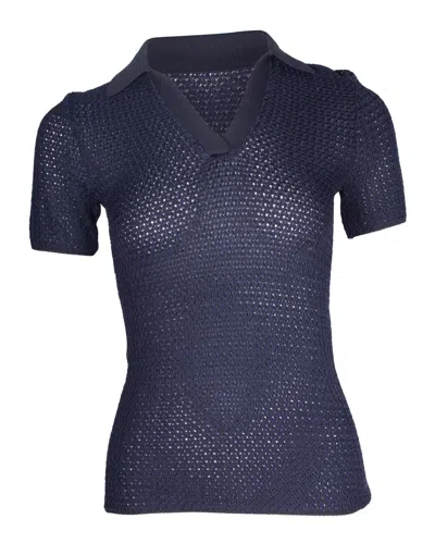 Dion Lee Basket-weave Polo Shirt In Navy Blue Viscose