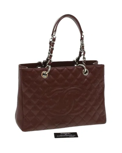 Pre-owned Chanel Gst Chain Tote Bag Caviar Skin Wine Red Cc Auth Lt729
