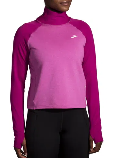 Brooks Notch Thermal 2.0 Long Sleeve Top In Heather Frosted Mauve/mauve In Pink