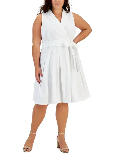 Anne Klein Plus Womens Faux Wrap Knee-length Wrap Dress In White