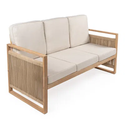 Jonathan Y Gable 3-seat Mid-century Modern Roped Acacia Wood Outdoor Sofa With Cushions, Beige/light Teak In Neutral