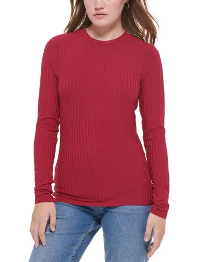 Calvin Klein Jeans Est.1978 Womens Ribbed Crewneck Pullover Top In Red