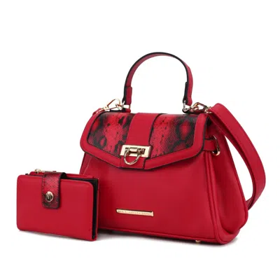 Mkf Collection By Mia K Geny Faux-snake Embossed Women's Shoulder Bag With Matching Wallet By Mia K. In Red