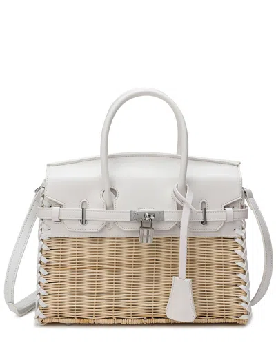 Tiffany & Fred Paris Smooth Leather & Straw Top Handle Satchel In White