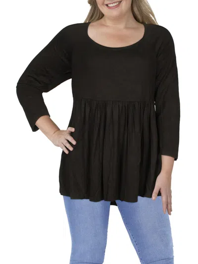 24seven Comfort Apparel Plus Womens Solid Rayon Pullover Top In Black