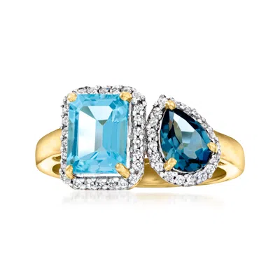 Ross-simons Swiss Blue Topaz And . London Blue Topaz Toi Et Moi Ring With . White Topaz In 18kt Gold Over Sterli