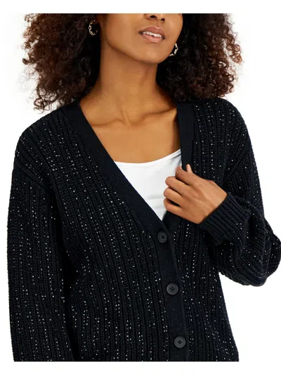 Inc Womens Metallic Knit Cardigan Sweater In Black