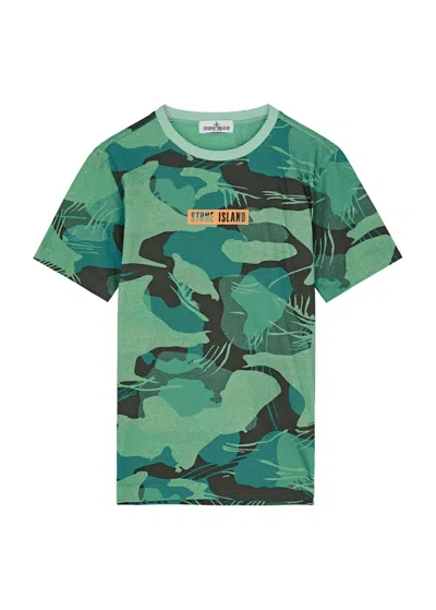 Stone Island Boys Emerald Kids Camouflage-print Cotton-jersey T-shirt 6-12 Years In Green