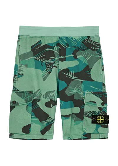 Stone Island Boys Emerald Kids Camouflage-print Cotton-jersey Shorts 6-12 Years In Green