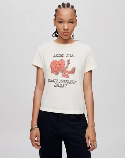 Re/done Heart Printed Cotton T-shirt In White
