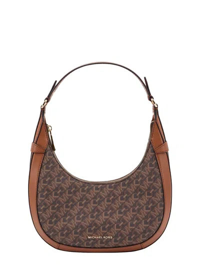 Michael Kors Coated Canvas Shoulder Bag With All-over Monogram In Brown