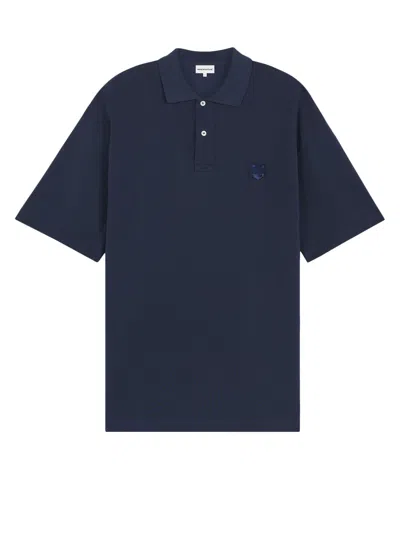 Maison Kitsuné Cotton Polo Shirt With Frontal Fox Patch In Blue