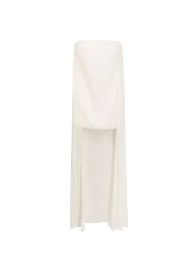 The New Arrivals Ilkyaz Ozel Satin Dress With Back Asymmetric Insert In White