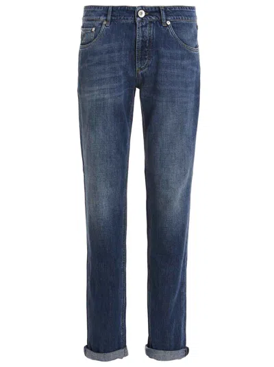 Brunello Cucinelli Stonewashed Cotton Denim Jeans In Dark Wash