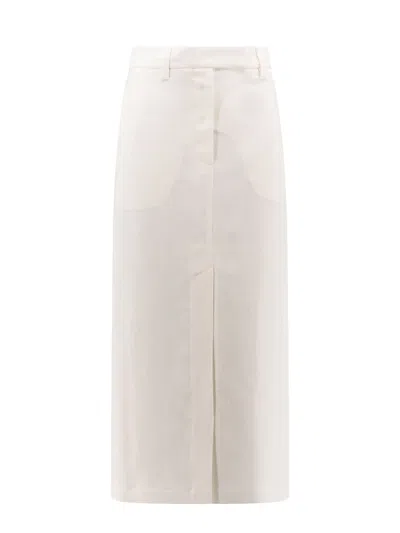 Brunello Cucinelli Viscose And Linen Skirt With Frontal And Back Slit In Neutral