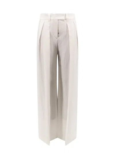 Brunello Cucinelli Viscose And Linen Trouser With Frontal Pinces In Neutral