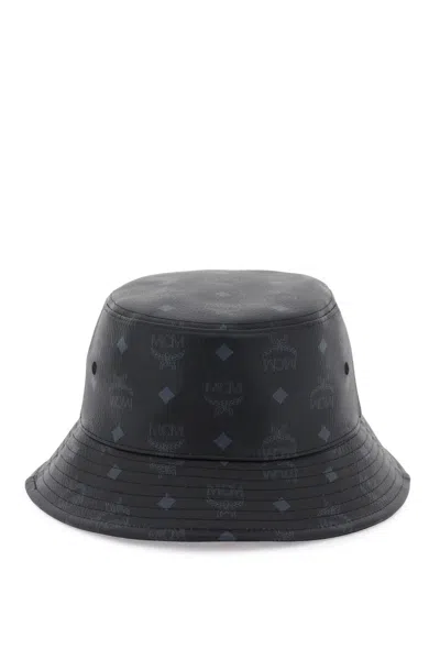 Mcm Visetos Bucket Hat In Faux Leather In Black